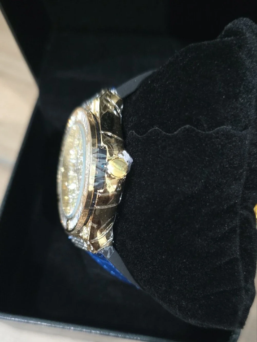 Gold Crystal Dial Men's Watch with Blue Strap